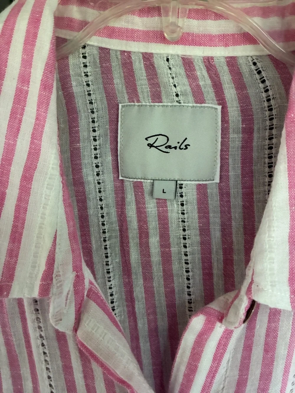 Rails Pink & White Striped Short Sleeve Button Shirt large - Picture 2 of 3